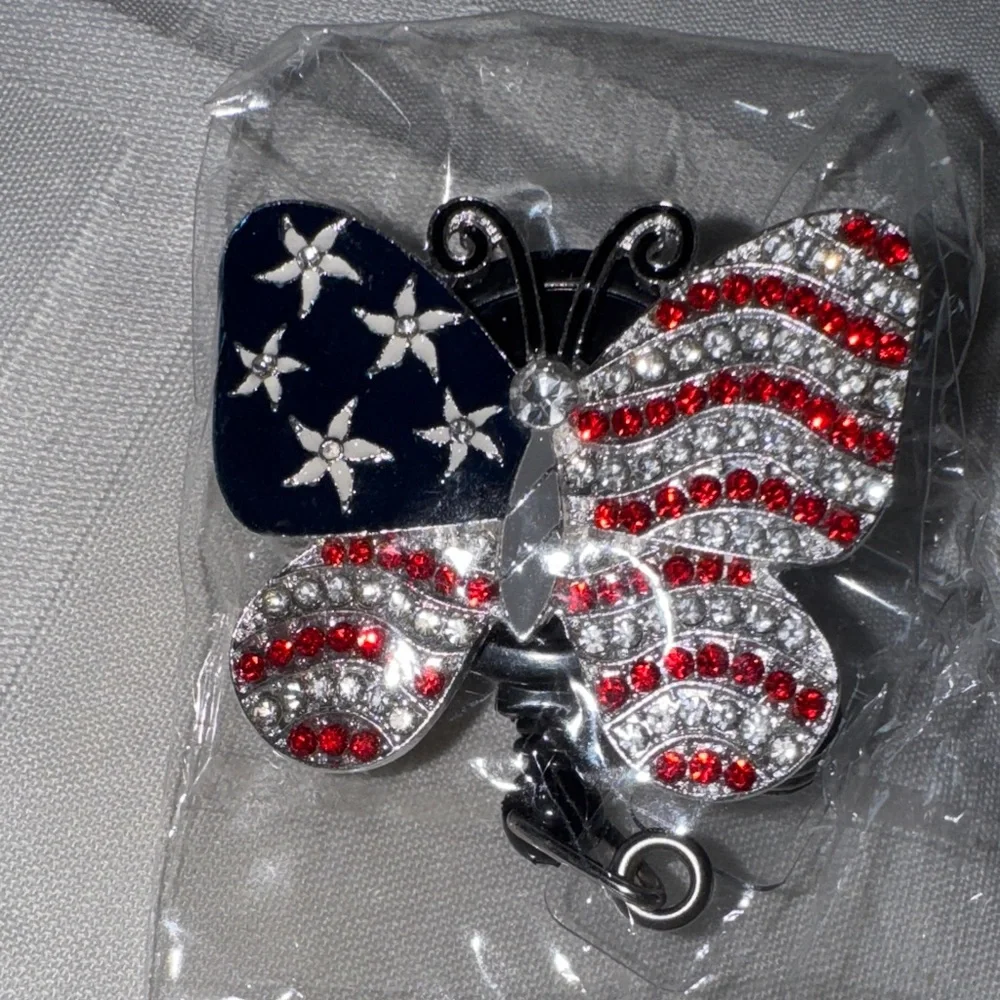 ID BADGE Holder Retractable Butterfly Badge Reel, NEW